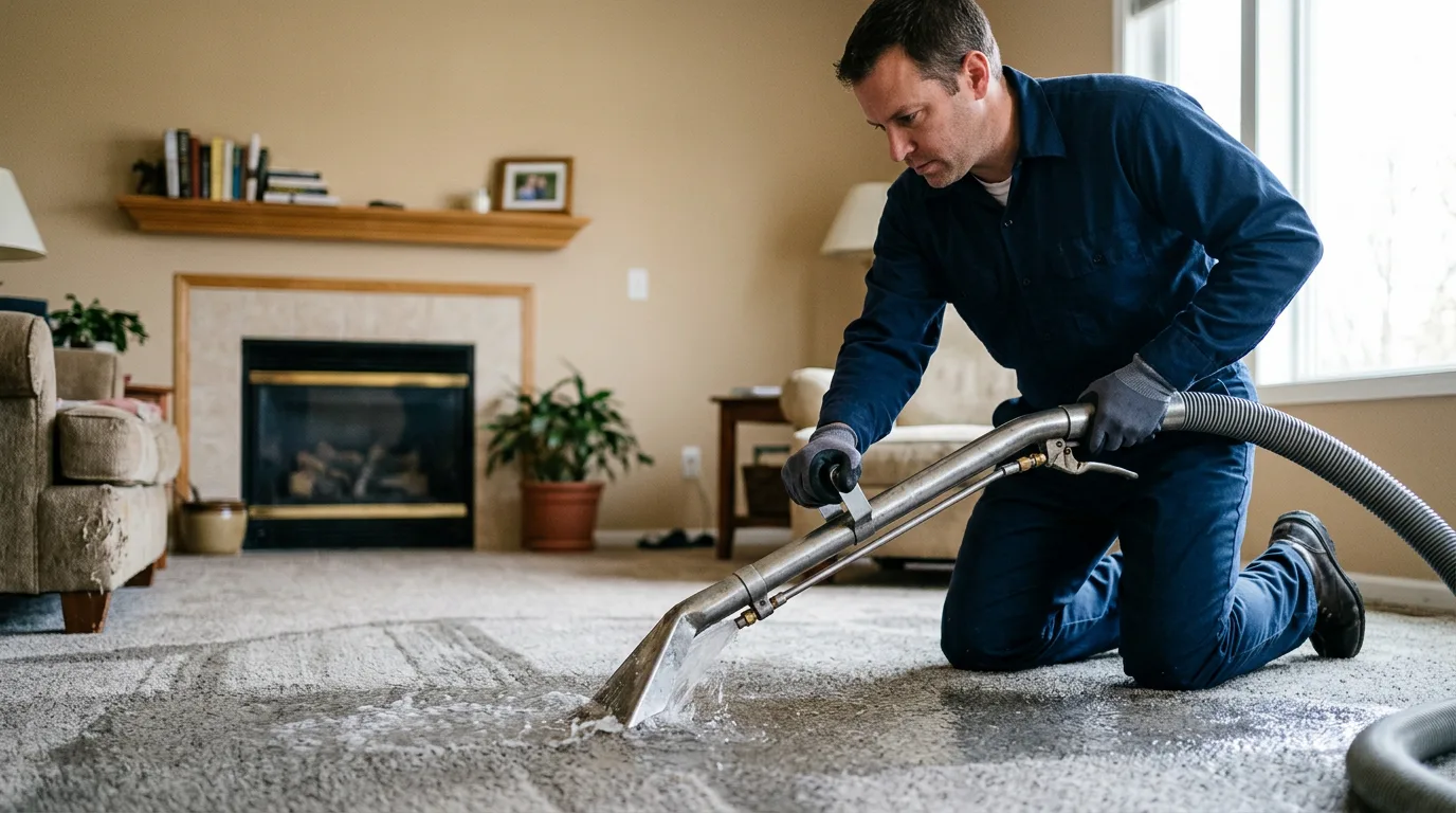 Water damage restoration technician working near Clay City, IL